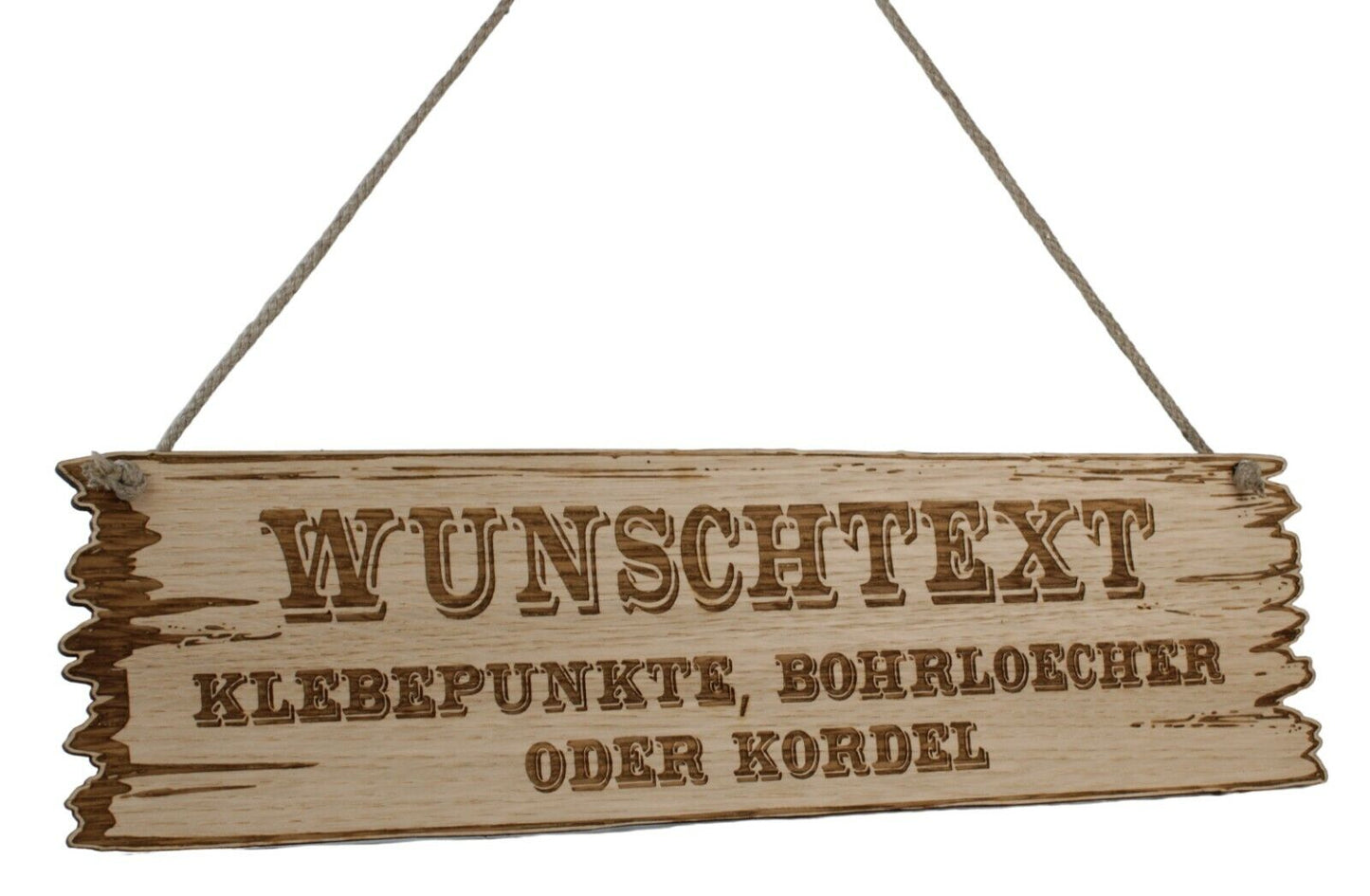 Wunschtext Schild 3D Western Art Eiche Shabby Chic Deko Geschenk Holz ca 29 x 8 bis 59 x 16,5 cm Wanddeko Wandbild Hängeschild mit Kordel