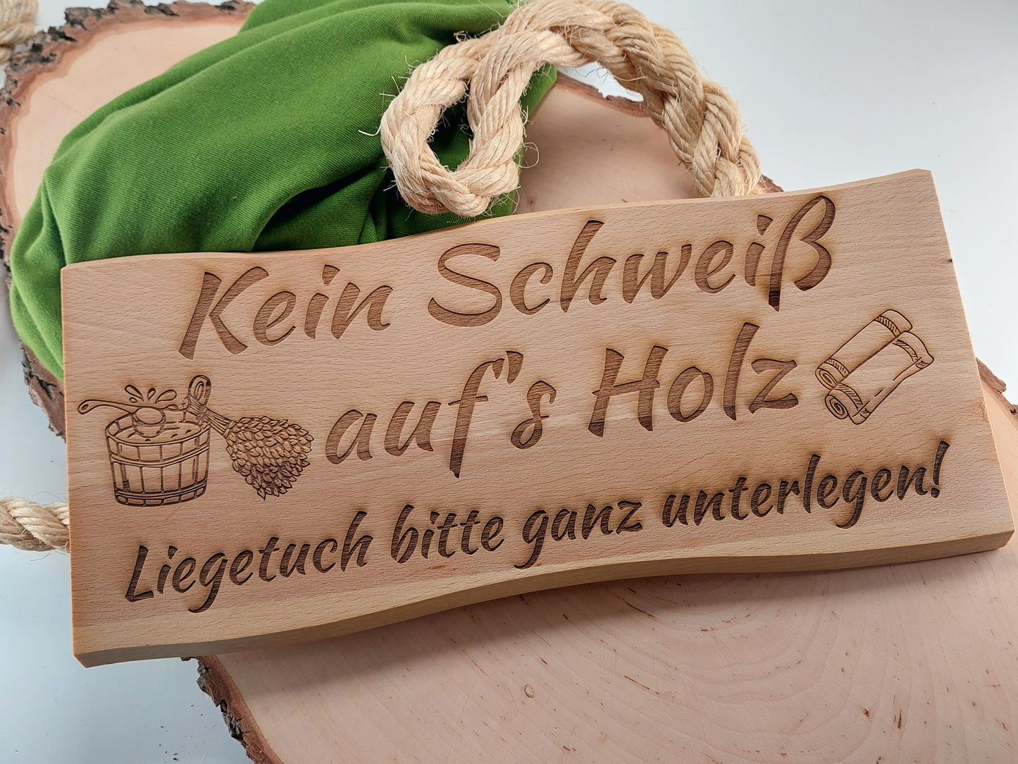 Sauna Schild Kein Schweiss Schweiß aufs Holz Buche Massiv 38 x 17 cm Kelo Gravur Schild geölt