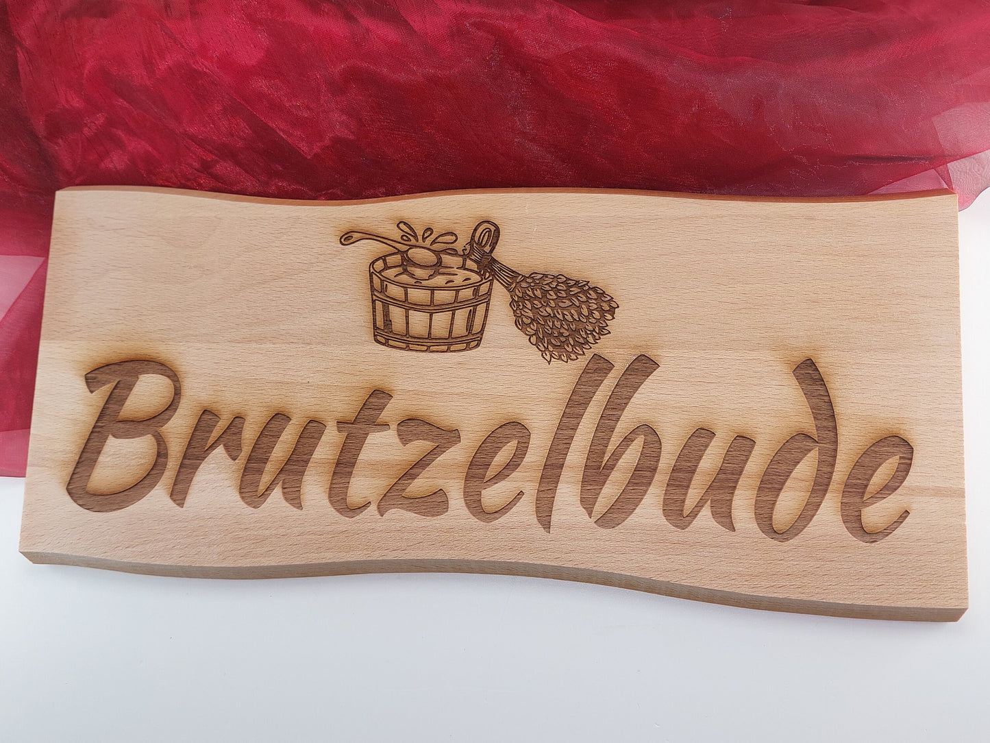 BrutzelBude Schild Buche Massiv 38 x 17 cm Kelo Gravur Schild Holz geölt