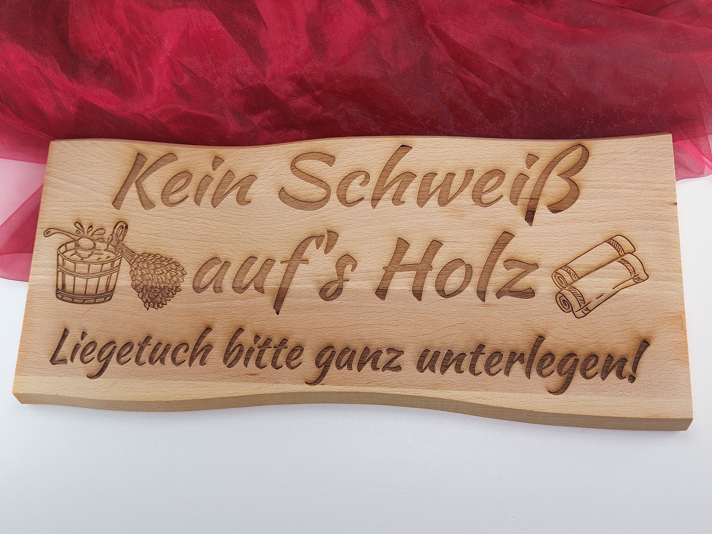 Sauna Schild Kein Schweiss Schweiß aufs Holz Buche Massiv 38 x 17 cm Kelo Gravur Schild geölt
