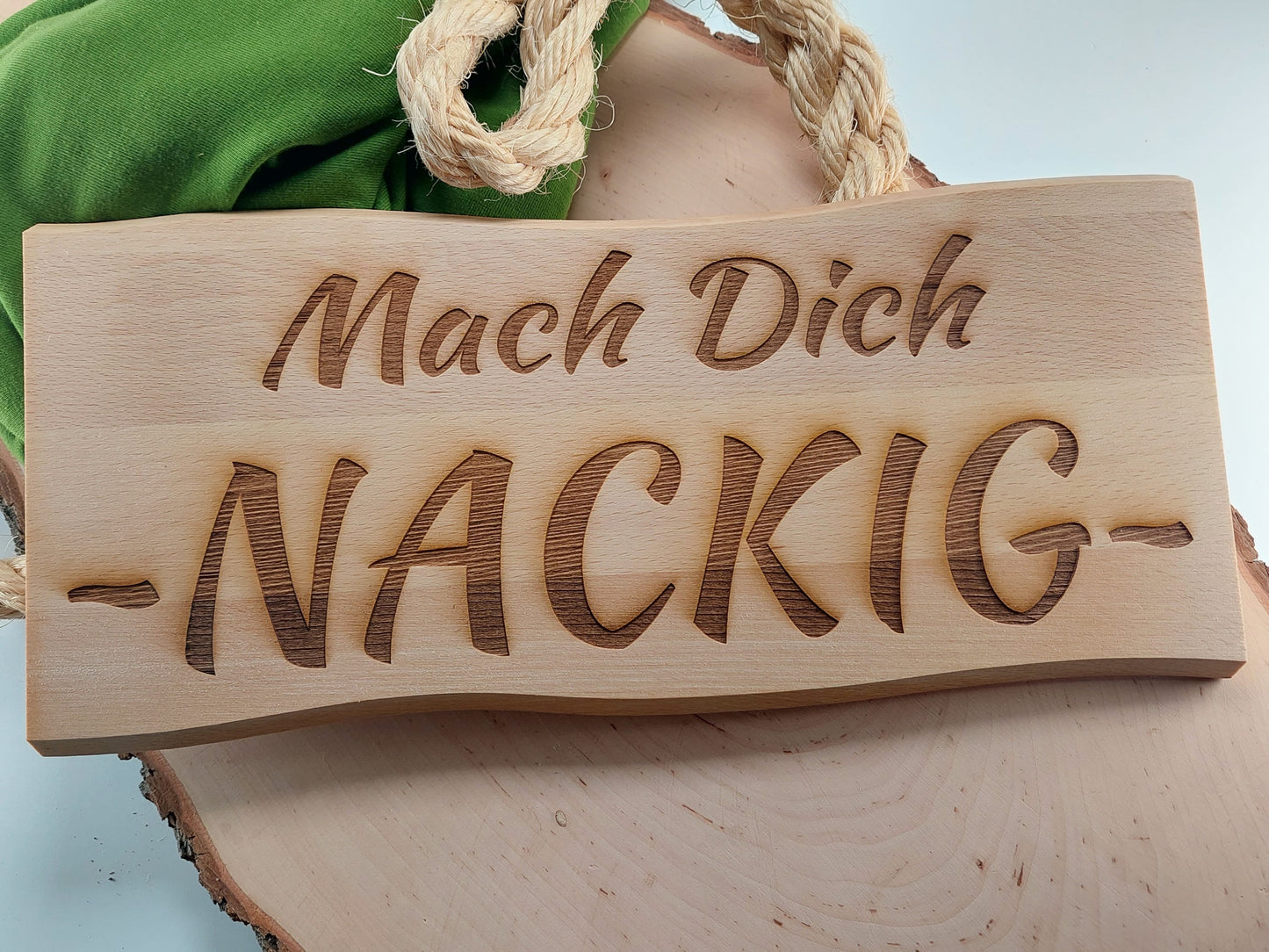 Sauna Schild Mach Dich Nackig Buche Massiv 38 x 17 cm Kelo Gravur Schild Holz geölt