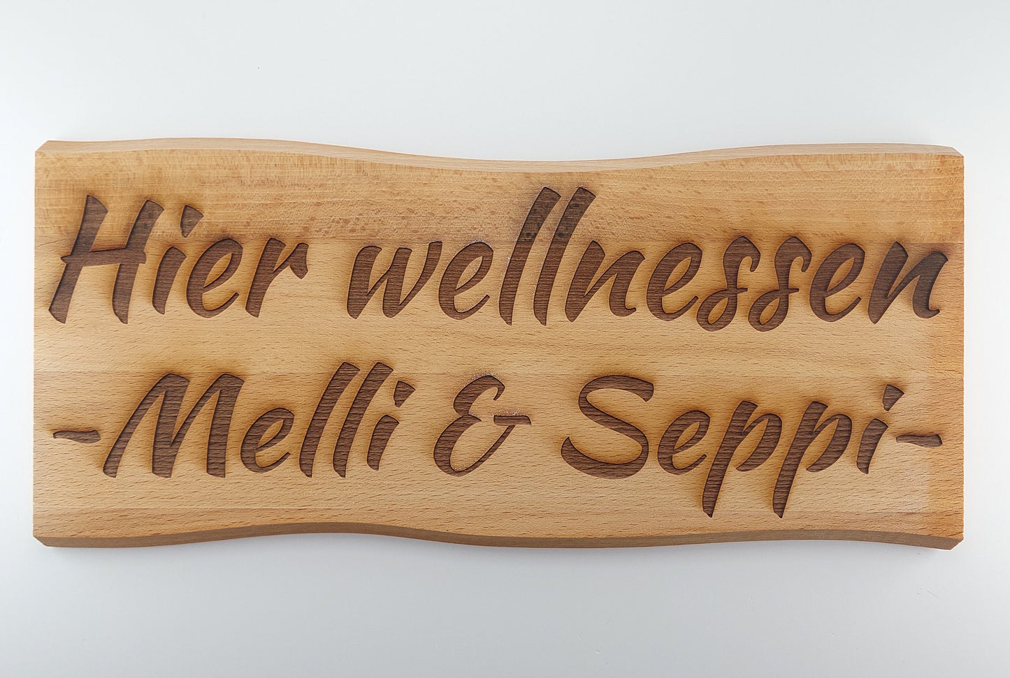 Schild Hier wellnessen Buche Massiv 38 x 17 cm Kelo Gravur Schild Personalisiert Hier wellnessen Holz geölt