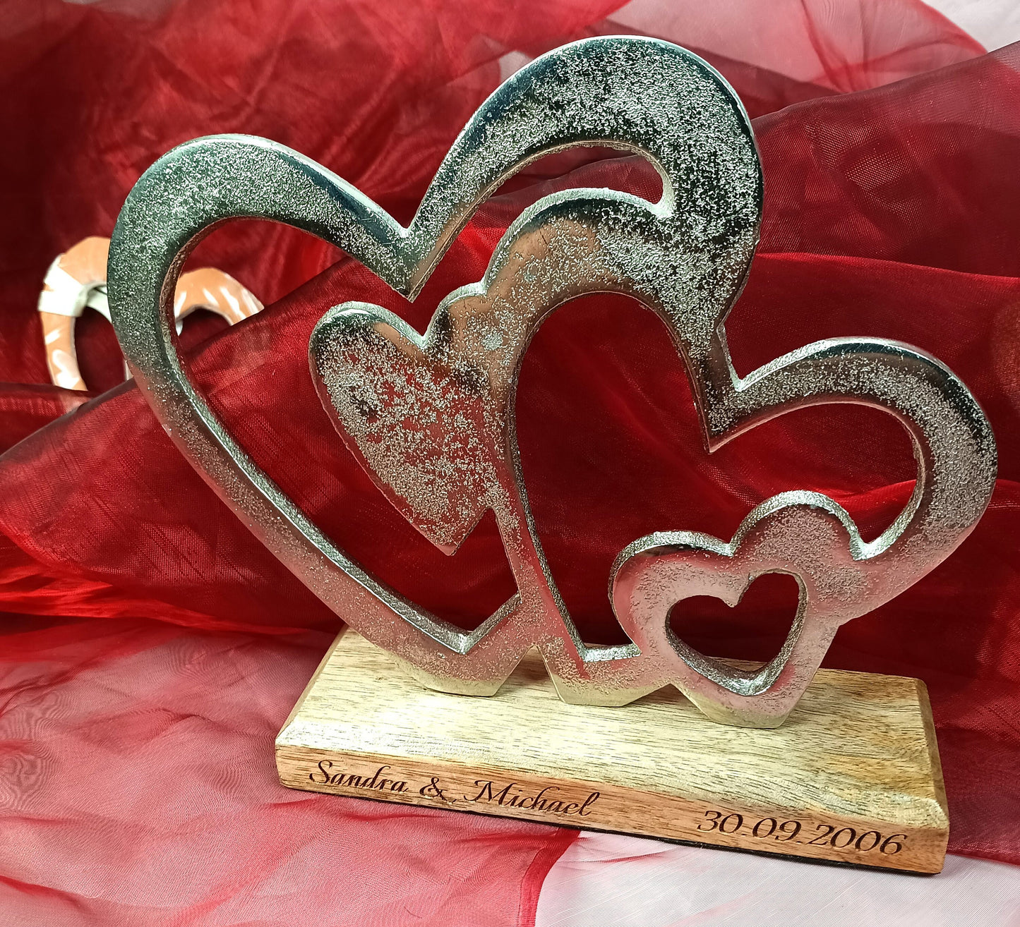 Hochzeitsgeschenk Personalisiert 4-Herzen Brautpaar Geschenk Goldene Silberne Hochzeit Wunschtext Deko ca 20 x 17 cm