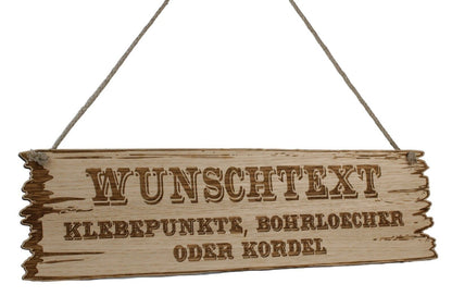 Wunschtext Schild 3D Western Art Eiche Shabby Chic Deko Geschenk Holz ca 29 x 8 bis 59 x 16,5 cm Wanddeko Wandbild Hängeschild mit Kordel