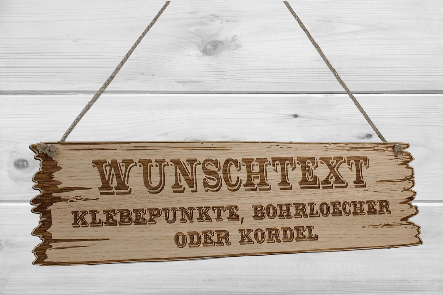 Wunschtext Schild 3D Western Art Eiche Shabby Chic Deko Geschenk Holz ca 29 x 8 bis 59 x 16,5 cm Wanddeko Wandbild Hängeschild mit Kordel