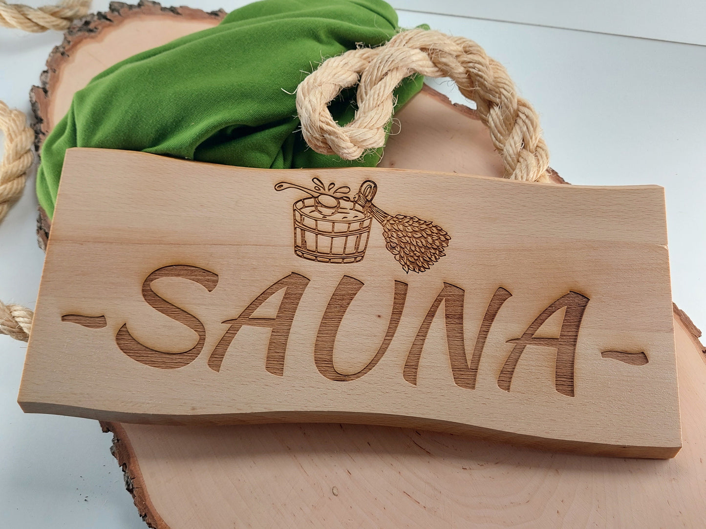 Sauna Schild Buche Massiv 38 x 17 cm Kelo Gravur Schild Holz geölt