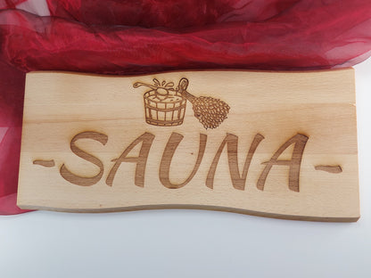 Sauna Schild Buche Massiv 38 x 17 cm Kelo Gravur Schild Holz geölt