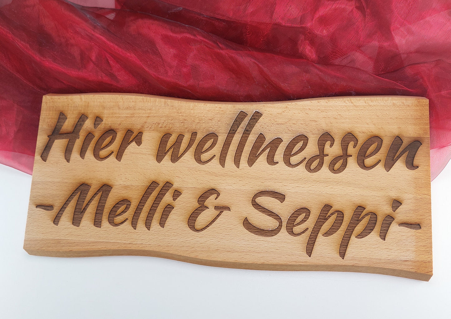 Schild Hier wellnessen Buche Massiv 38 x 17 cm Kelo Gravur Schild Personalisiert Hier wellnessen Holz geölt