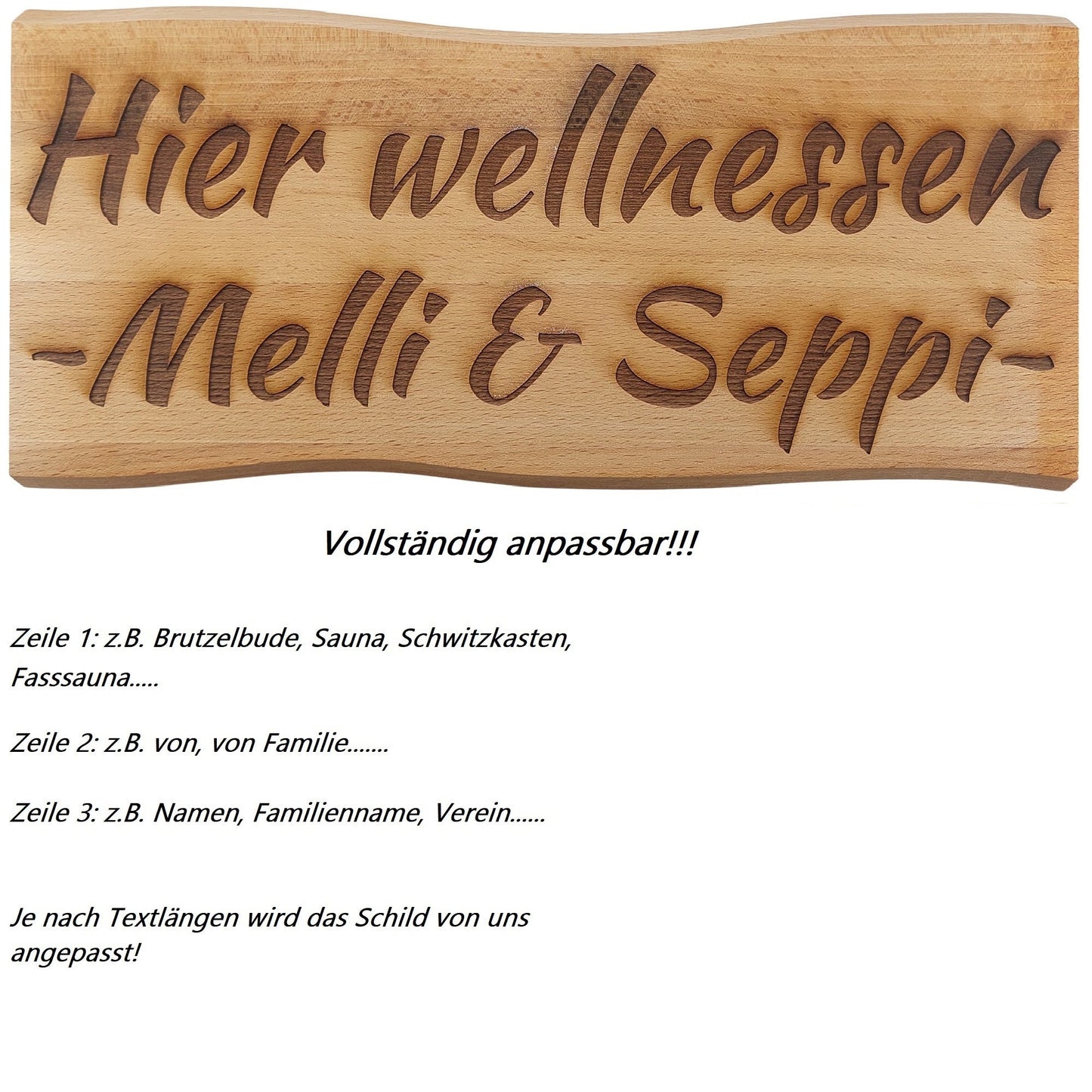 Schild Hier wellnessen Buche Massiv 38 x 17 cm Kelo Gravur Schild Personalisiert Hier wellnessen Holz geölt