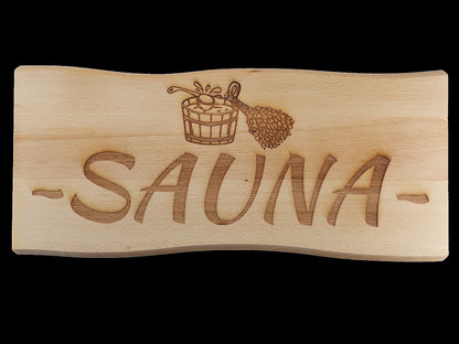 Sauna Schild Buche Massiv 38 x 17 cm Kelo Gravur Schild Holz geölt