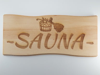 Sauna Schild Buche Massiv 38 x 17 cm Kelo Gravur Schild Holz geölt