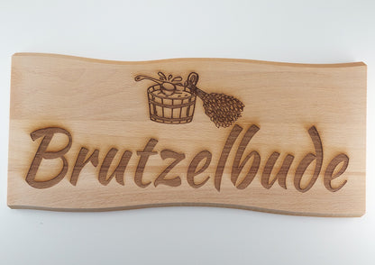 BrutzelBude Schild Buche Massiv 38 x 17 cm Kelo Gravur Schild Holz geölt