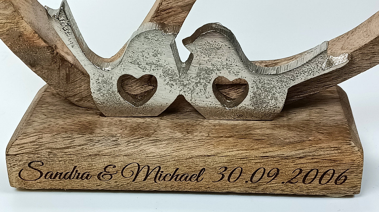 Hochzeitsgeschenk Personalisiert Doppelherz Brautpaar Geschenk Goldene Silberne Hochzeit Wunschtext Deko ca 16x20x6cm